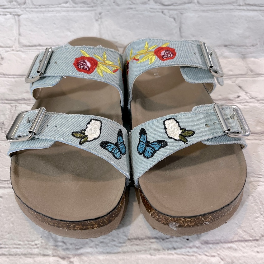 Madden Girl "Brando" Slide On Sandals Denim Embroider… Gem